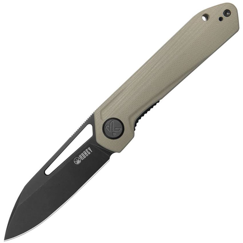 Kubey 321V RoyalBlack Stonewash Linerlock Knife Khaki G10 Handles