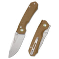 Remette Rhino MC26A – 3.15″ Stonewashed 14C28N Drop Point, Brown Micarta, Button Lock