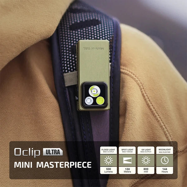 Oclip Ultra Clip-On EDC Light with Flood, Spot, and UV Modes