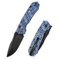 Remette Rhino RNGD262 – 3.07″ Blackwash D2 Drop Point, Blue Graffiti Micarta, Button + Liner Lock